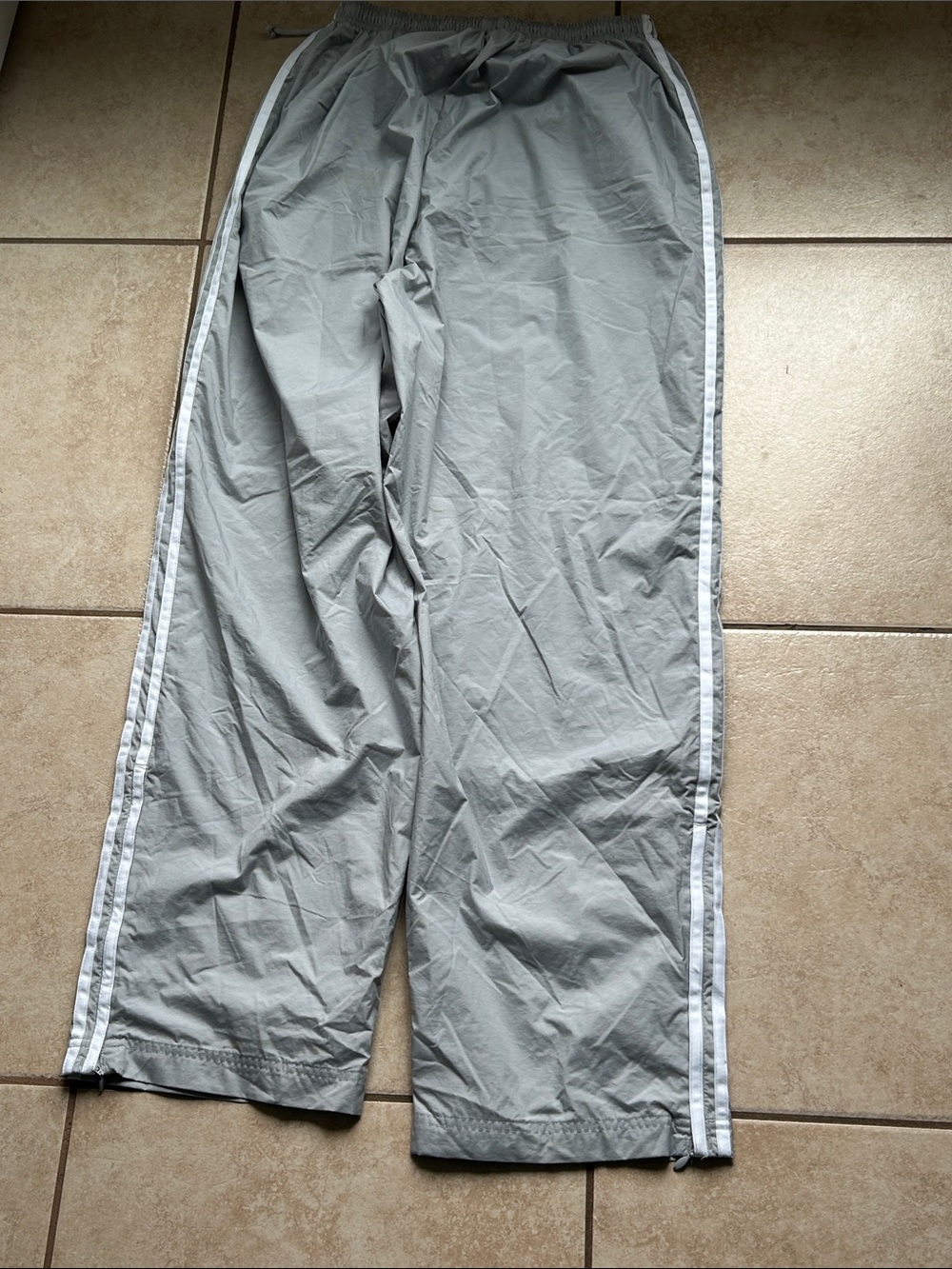 Vintage adidas Gray Track windbreaker Pants with White Side Stripes - Picture 7 of 7